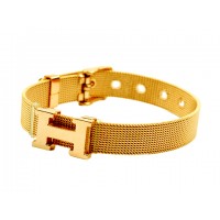 Hermes H Logo Adjustable Band Bracelet Gold